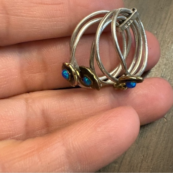 Beautiful 925 Sterling Silver Flower Lapis Two Tone Multi-Ring (5) - Picture 8 of 9